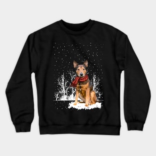 Christmas Shepherd Terrier With Scarf In Winter Forest Crewneck Sweatshirt